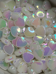 Pearly White AB Acrylic 8mm Heart Beads